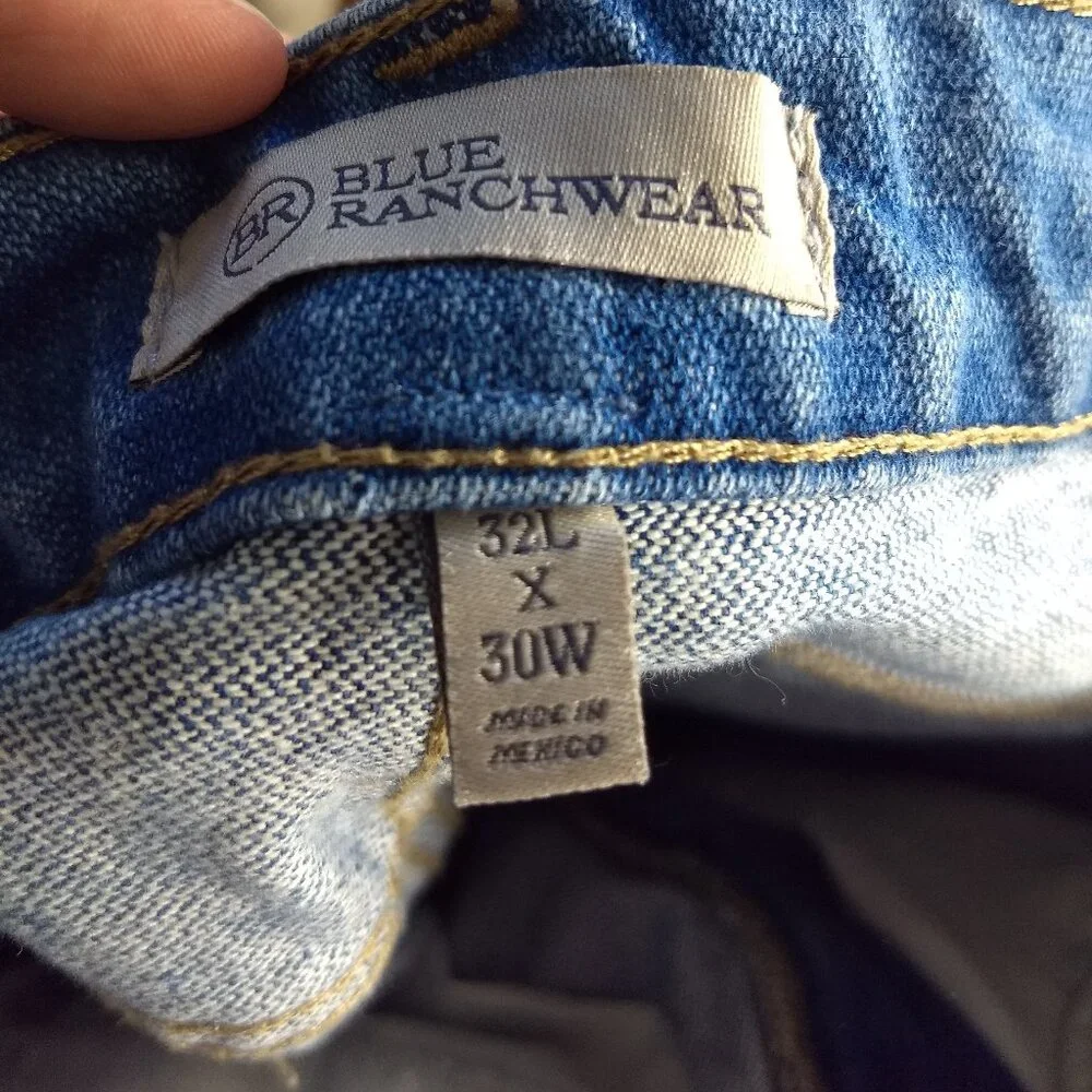 Blue Ranchwear Straight Jeans 32 L x 30 W 100% Cotton Mens Medium Wash 32x30